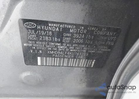 2019 Hyundai Elantra Sel z USA, uszkodzony, nr VIN KMHD84LF4KU743219